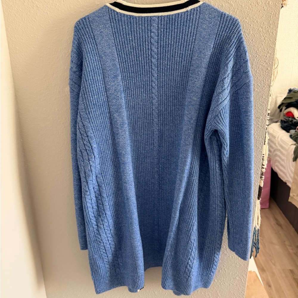 Talbots Blue Cardigan with Black and White Accents - Picture 11 of 12